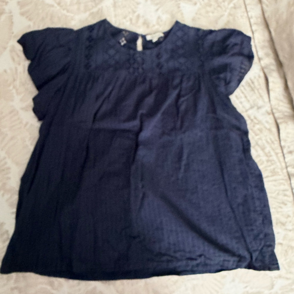 Ella Moss Brianne Yoke Eyelet Peasant Blouse with Flutter Short Sleeves